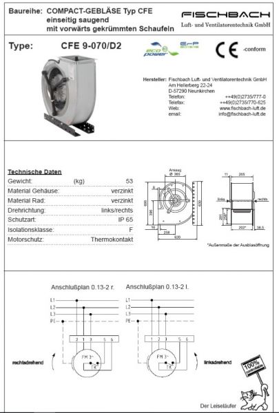 Compact-Gebläse einseitig saugend CFE9-070D2