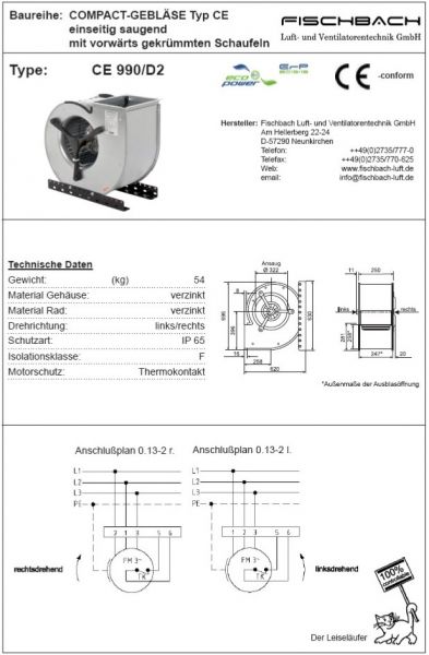 Compact-Gebläse einseitig saugend CE990D2