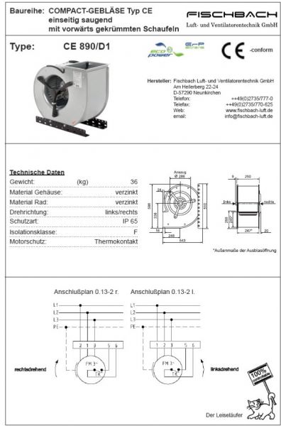 Compact-Gebläse einseitig saugend CE890D1