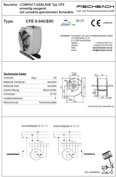 Compact-Gebläse einseitig saugend CFE8-940E80